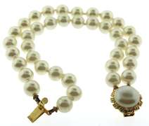 Vintage Custom Double Strand Pearl Bracelet With Gold Tone Pearl Clasp