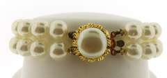 Vintage Custom Double Strand Pearl Bracelet With Gold Tone Pearl Clasp