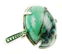 Large Green Agate & Chrome Diopside Sterling Ring, 11.25