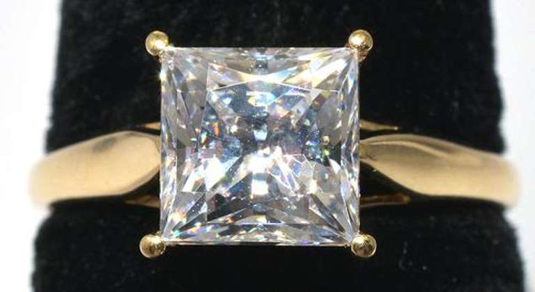 Large Princess Cut CZ Ring in Yellow Gold