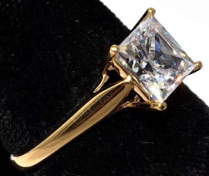 Large Princess Cut CZ Ring in Yellow Gold