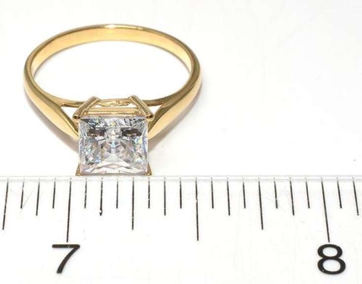 Large Princess Cut CZ Ring in Yellow Gold