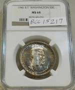 1946 Sil Unc BT Washington Comm. Half NGC MS-64