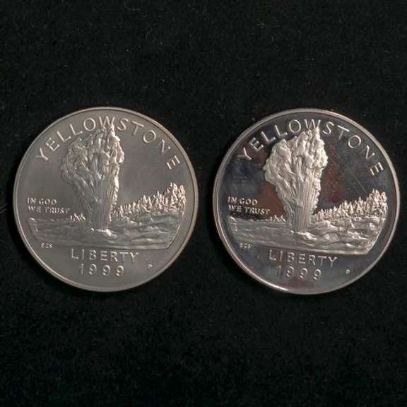 1999 Yellowstone Proof &Unc Silver Dollars
