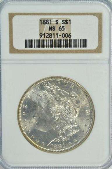 Super Gem BU 1881-S Morgan Silver Dollar. Old NGC MS65