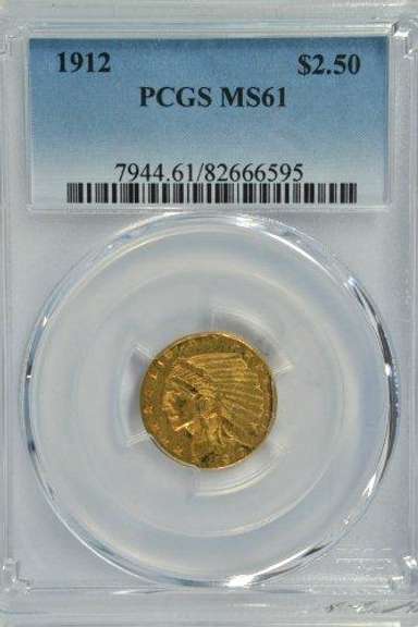 Better date 1912 BU $2.50 Indian Gold Piece. PCGS MS61