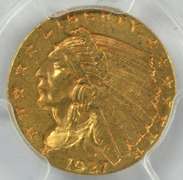 Very Choice BU 1927 $2.50 Indian Gold Piece. PCGS MS62