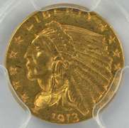 Desirable BU 1913 US $2.50 Indian Gold Piece. PCGS MS61