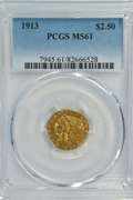 Desirable BU 1913 US $2.50 Indian Gold Piece. PCGS MS61