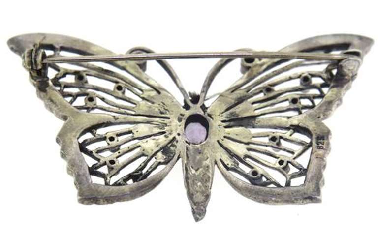 Vintage Marcasite and Amethyst Butterfly Pin Brooch