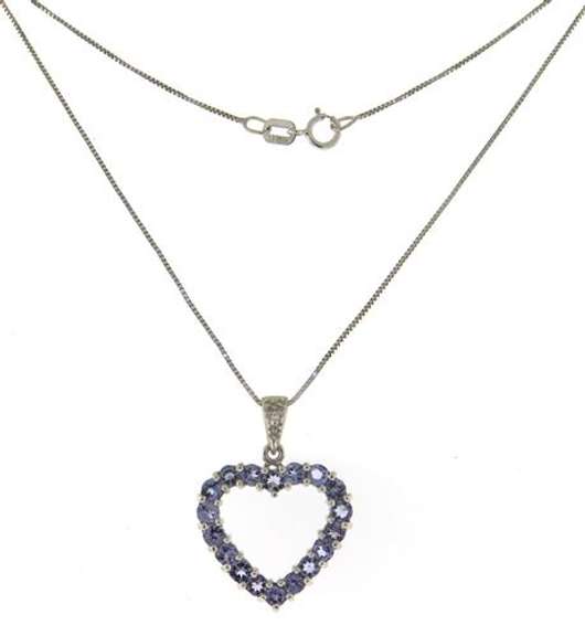 Handsome White Gold Tanzanite Heart Shaped Necklace