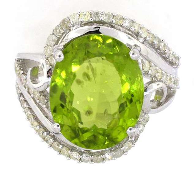 Stunning Large Peridot & Diamond Ring in Silver