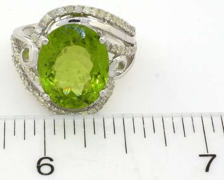 Stunning Large Peridot & Diamond Ring in Silver