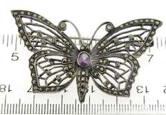 Vintage Marcasite and Amethyst Butterfly Pin Brooch