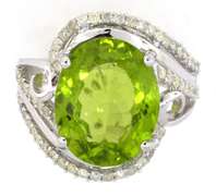 Stunning Large Peridot & Diamond Ring in Silver