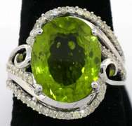 Stunning Large Peridot & Diamond Ring in Silver