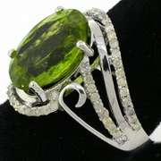 Stunning Large Peridot & Diamond Ring in Silver
