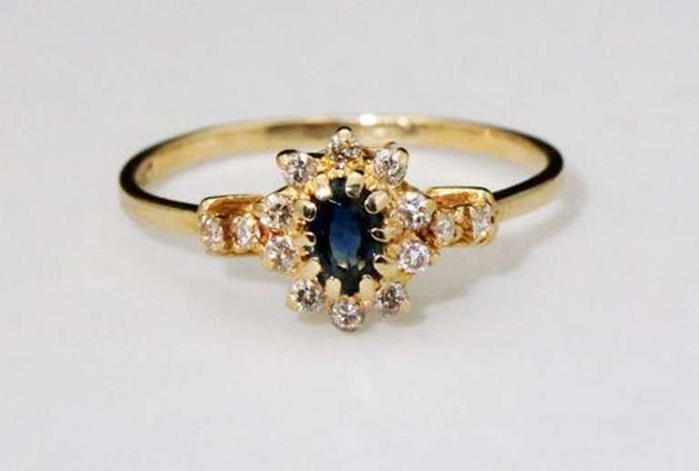 Delicate Natural Sapphire & Diamond Ring in 14k