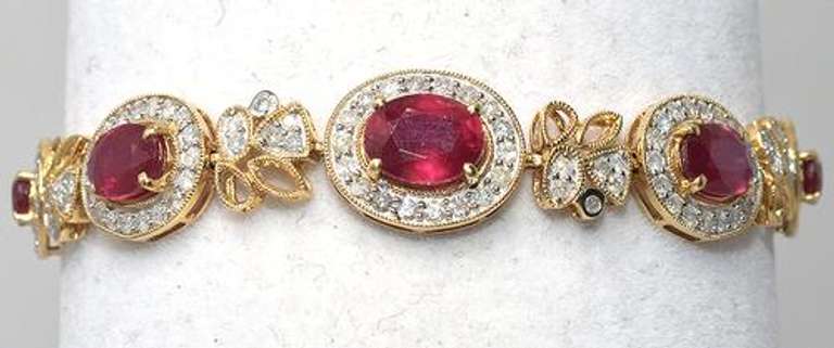 Gorgeous Ruby & Diamond Bracelet in 14KT Yellow Gold
