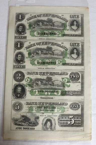 Uncut Sheet Of 4 Bank Of New England Goodspeeds Landing