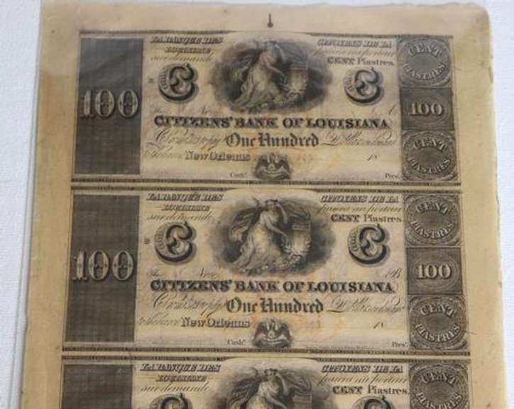 Uncut Sheet of 4 $100 Citizens Bank Of Louisiana Notes