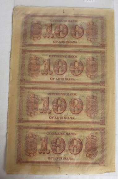 Uncut Sheet of 4 $100 Citizens Bank Of Louisiana Notes