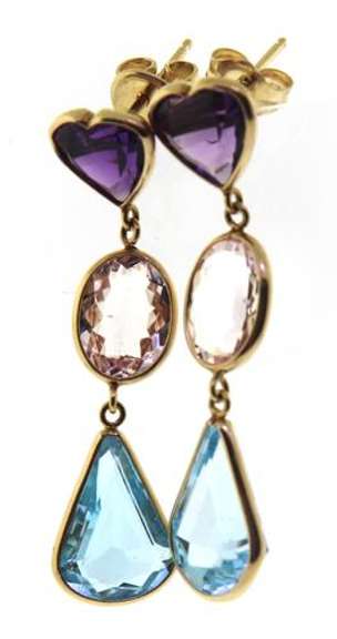 Amazing Yellow Gold Multi Gemstone Dangle Earrings