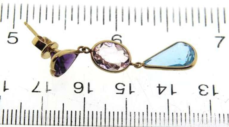 Amazing Yellow Gold Multi Gemstone Dangle Earrings