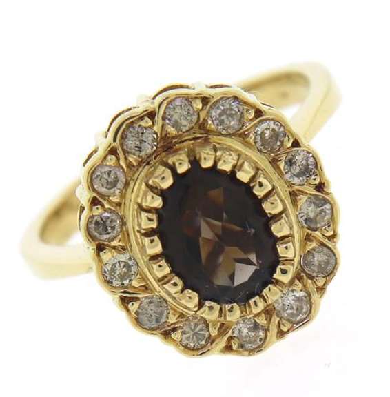 Stunning 18kt Oval Smokey Quartz w Diamond Halo Ring