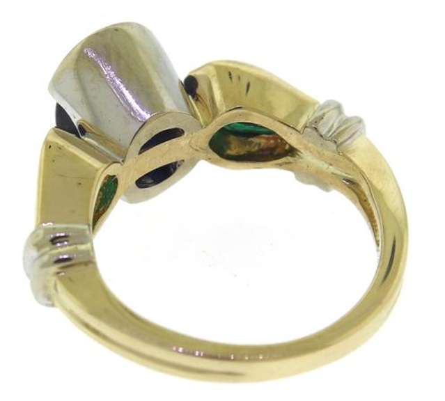Charming Blue Sapphire and Emerald Bezel Cocktail Ring