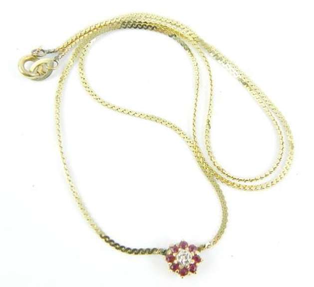 Petite 14K Ruby & Diamond Flower Necklace