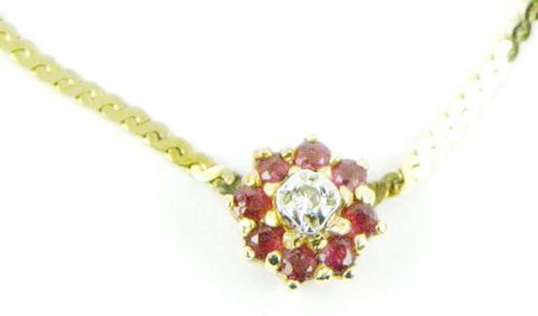 Petite 14K Ruby & Diamond Flower Necklace