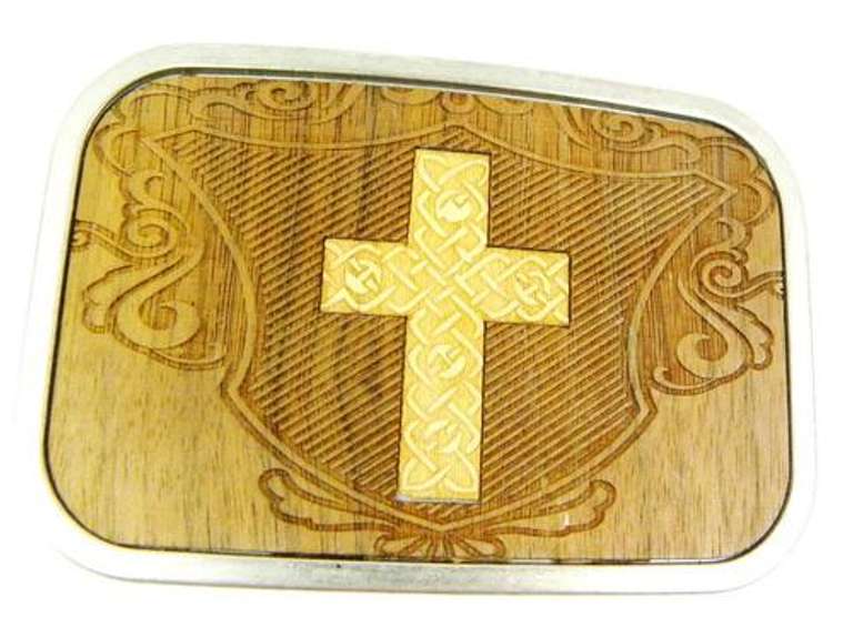 Vintage Large Carved Wood Celtic Cross Belt Buckle