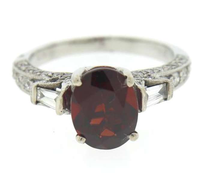 Shimmering 18kt Natural Almandite Garnet & Diamond Ring