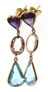 Amazing Yellow Gold Multi Gemstone Dangle Earrings