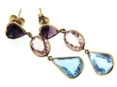 Amazing Yellow Gold Multi Gemstone Dangle Earrings