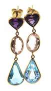 Amazing Yellow Gold Multi Gemstone Dangle Earrings