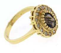 Stunning 18kt Oval Smokey Quartz w Diamond Halo Ring