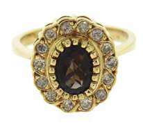 Stunning 18kt Oval Smokey Quartz w Diamond Halo Ring