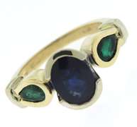 Charming Blue Sapphire and Emerald Bezel Cocktail Ring