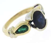 Charming Blue Sapphire and Emerald Bezel Cocktail Ring