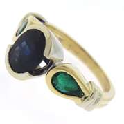 Charming Blue Sapphire and Emerald Bezel Cocktail Ring