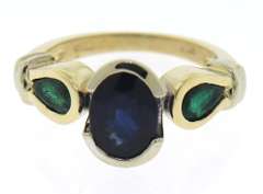 Charming Blue Sapphire and Emerald Bezel Cocktail Ring
