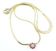 Petite 14K Ruby & Diamond Flower Necklace