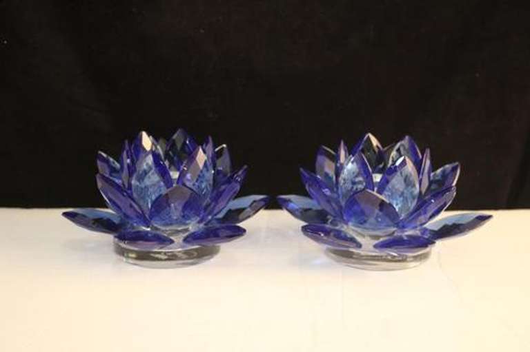 Pair Blue Lotus Candleholder