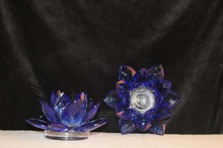Pair Blue Lotus Candleholder
