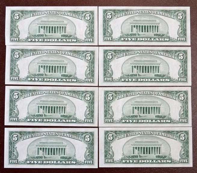 8 BU in Sequence $5 Silver Certs, 1934C