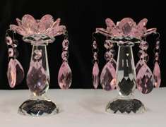 Pink Candleholder with Drops - Set of 2