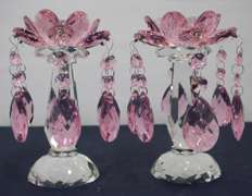 Pink Candleholder with Drops - Set of 2