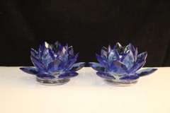 Pair Blue Lotus Candleholder